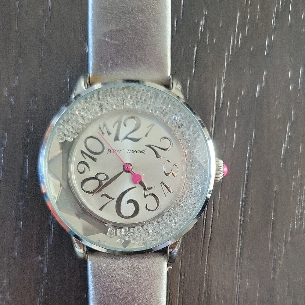 Betsey Johnson Metallic Silver Watch with Pink Details